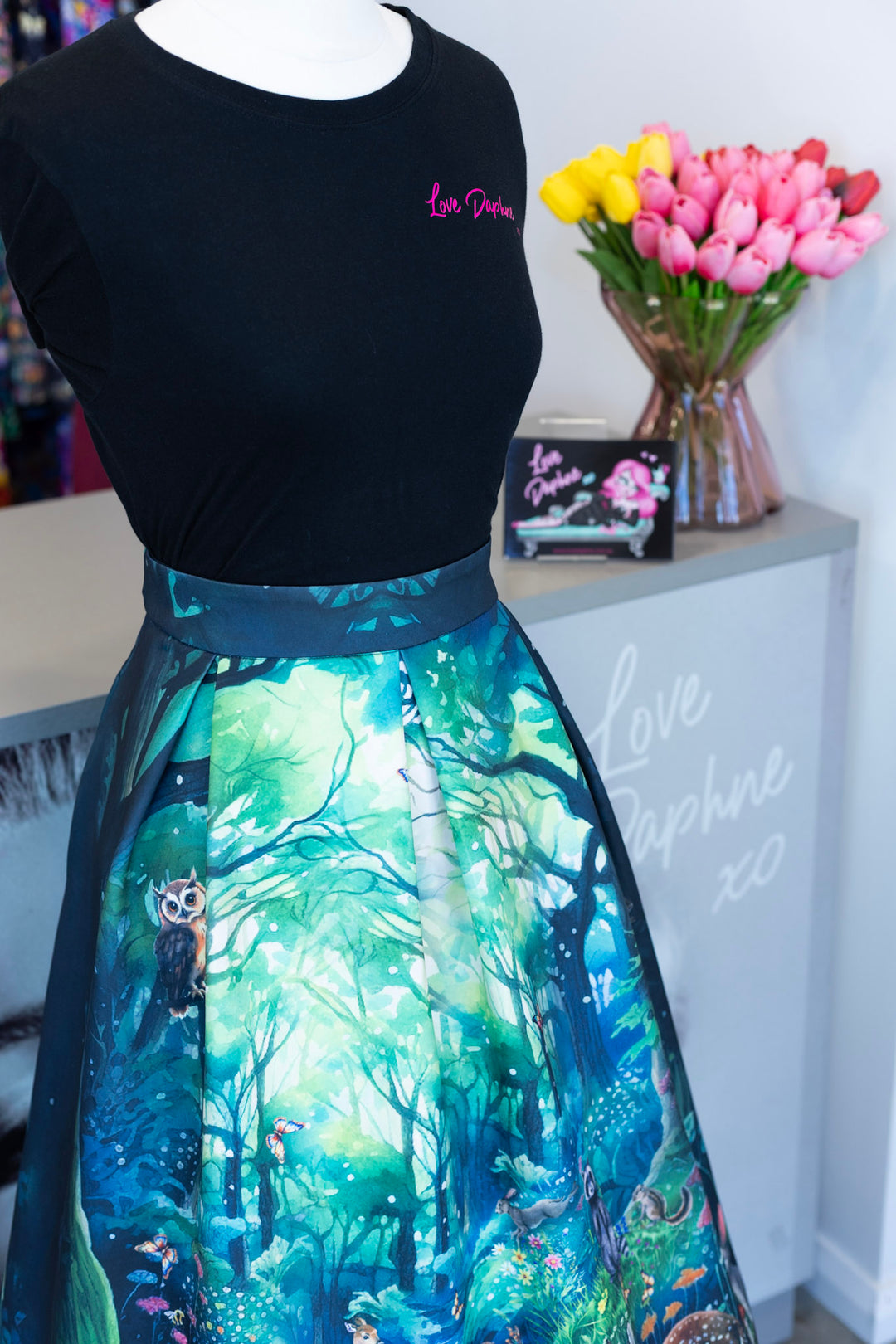 Aisley Woodland Creature Pleated Midi Skirt