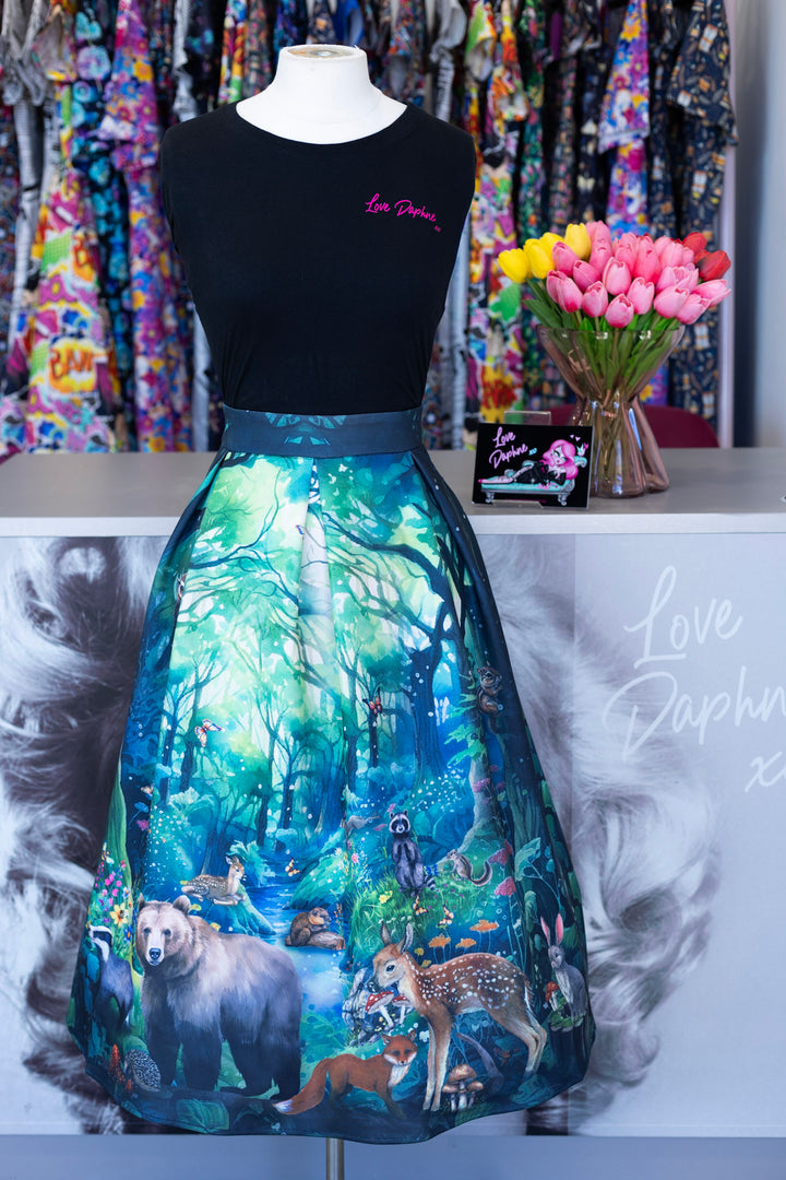 Aisley Woodland Creature Pleated Midi Skirt