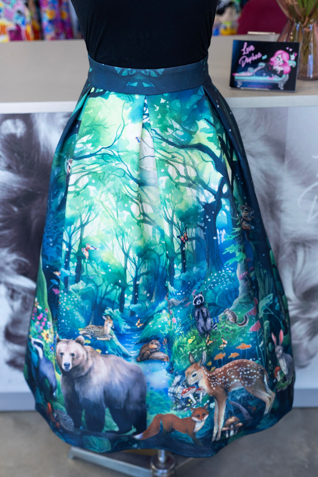 Aisley Woodland Creature Pleated Midi Skirt