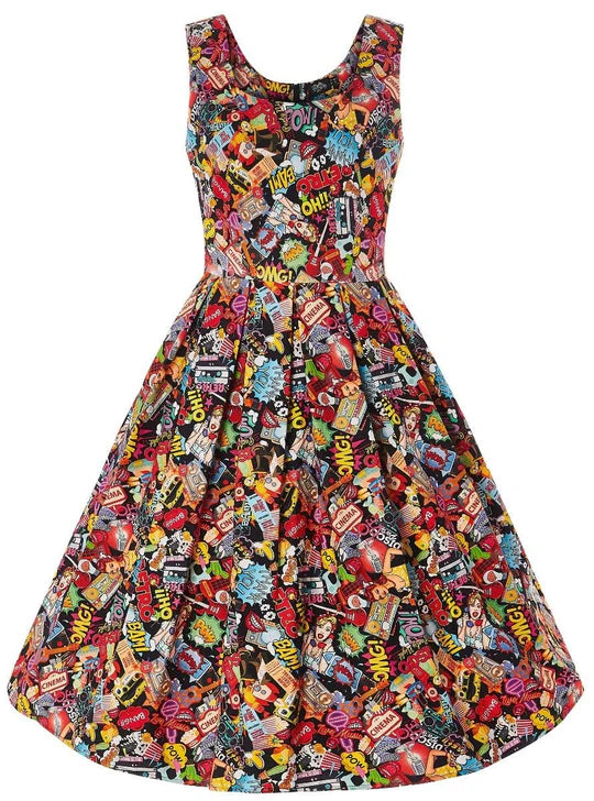 PREORDER - Amanda Black Comic Dress - Estimated dispatch 24 of September