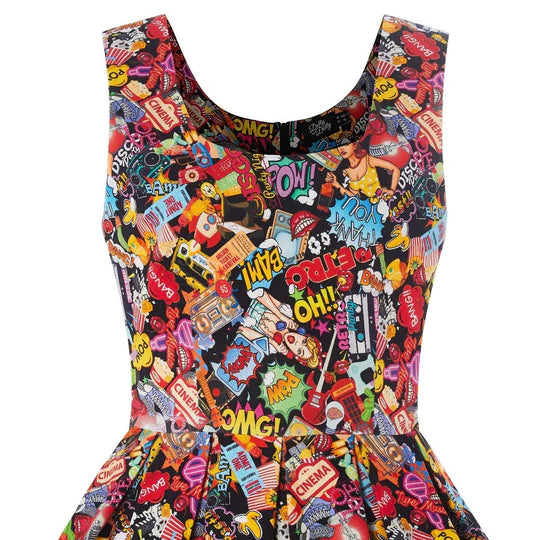 PREORDER - Amanda Black Comic Dress - Estimated dispatch 24 of September