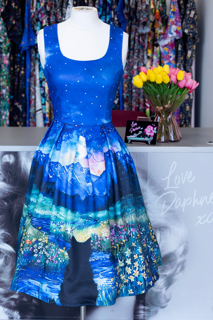PREORDER - Amanda Black Cat Starry Night Dress - Estimated dispatch date 10th September