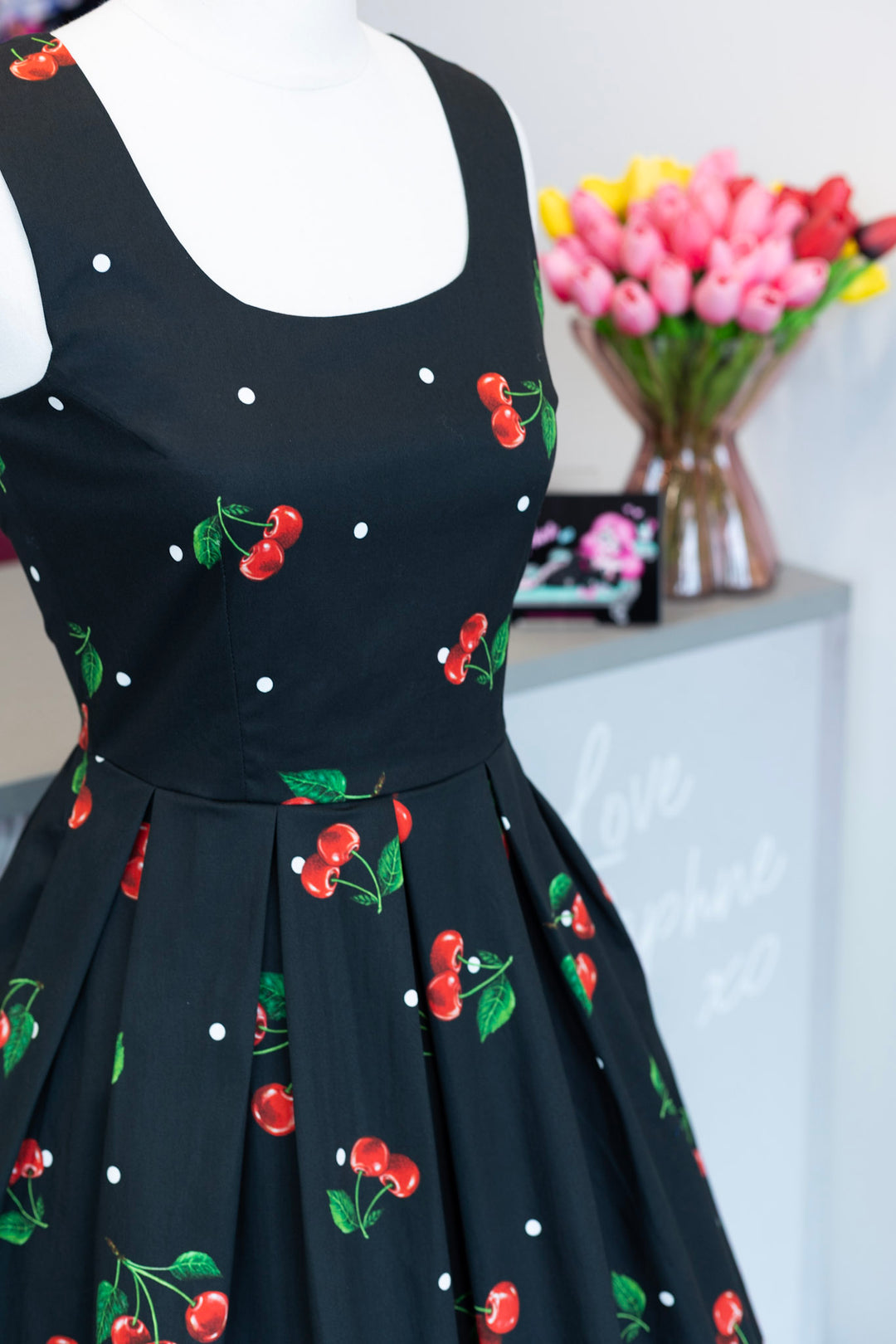 PRE-ORDER - Amanda Black Cherry Dress - Expected dispatch 7th of July