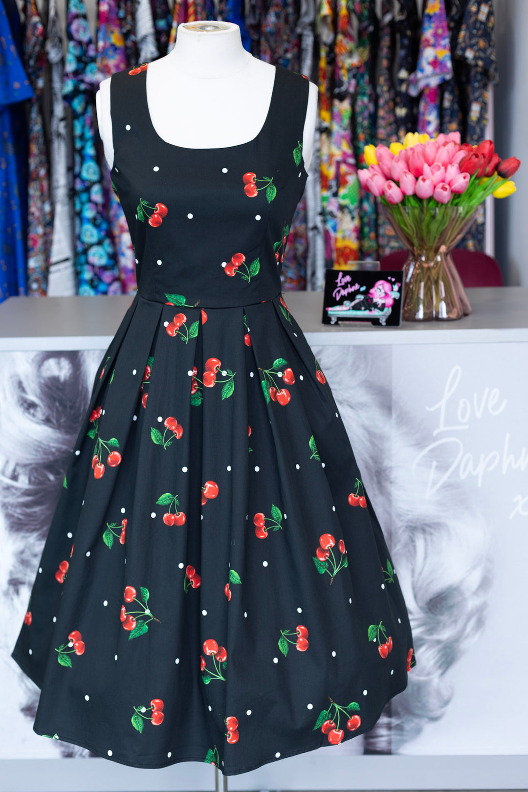 PRE-ORDER - Amanda Black Cherry Dress - Expected dispatch 7th of July