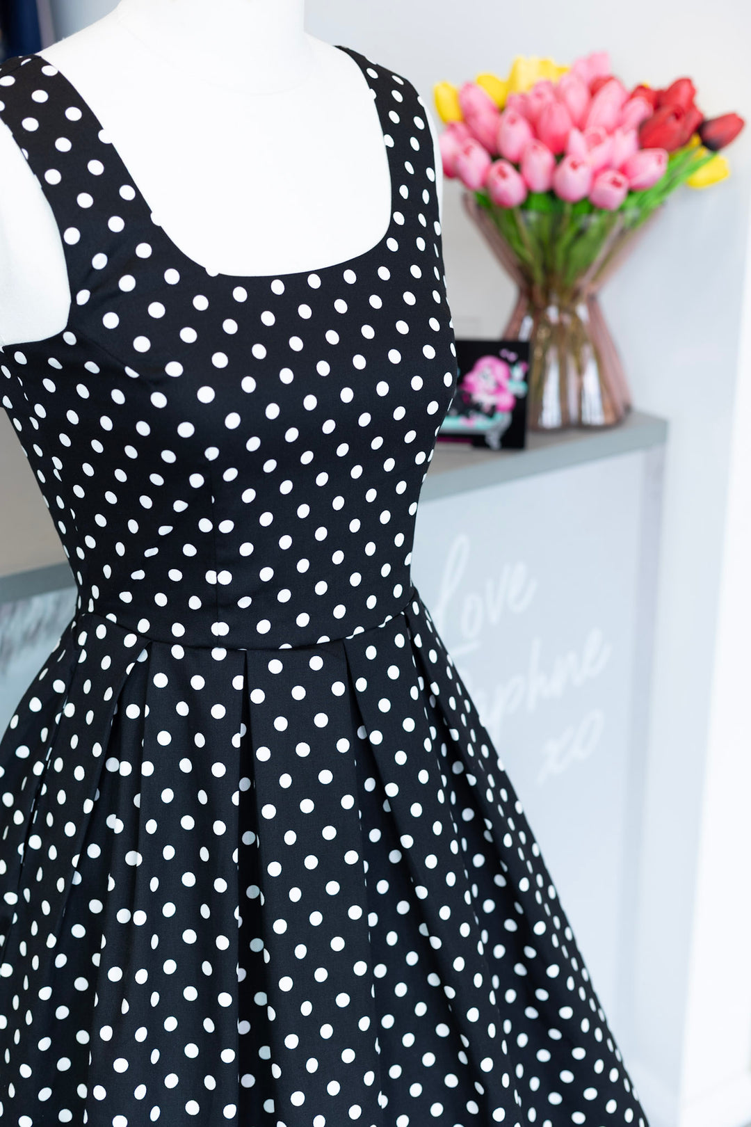 PRE-ORDER - Amanda Black & White Polka Dot Swing Dress - Expected dispatch 24th of June