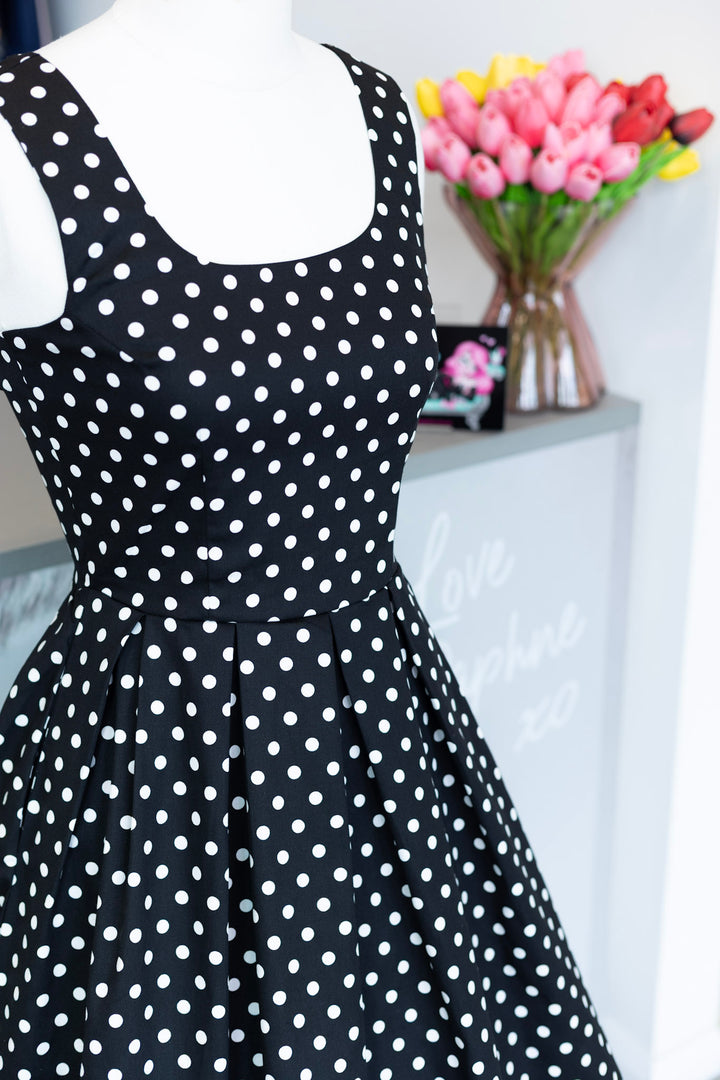 PRE-ORDER - Amanda Black & White Polka Dot Swing Dress - Expected dispatch 24th of June