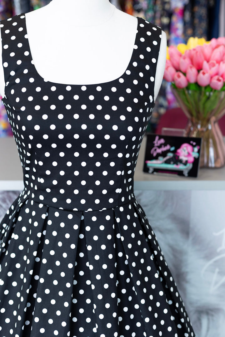 PRE-ORDER - Amanda Black & White Polka Dot Swing Dress - Expected dispatch 24th of June