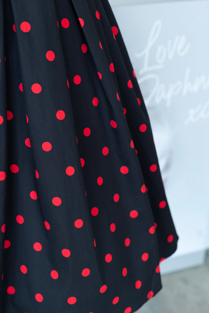 PRE-ORDER - Amanda Black & Red Polka Dot Swing Dress - Expected dispatch 7th of July