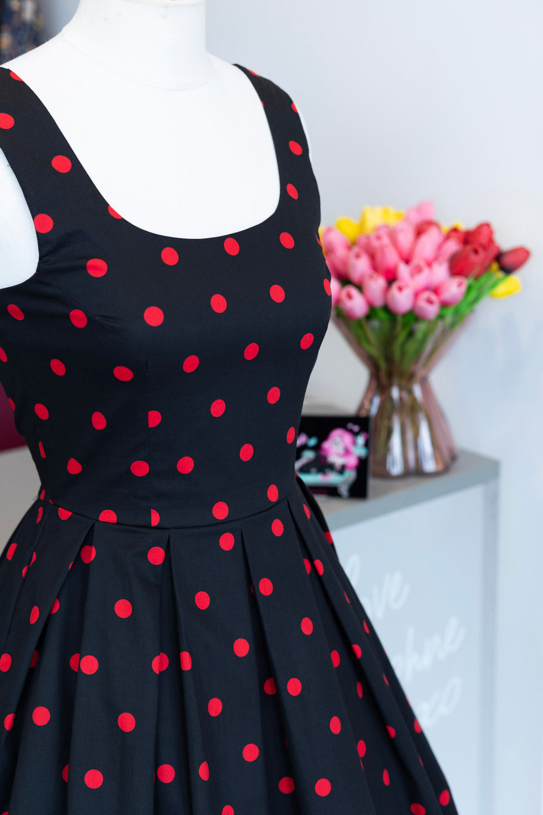 PRE-ORDER - Amanda Black & Red Polka Dot Swing Dress - Expected dispatch 7th of July