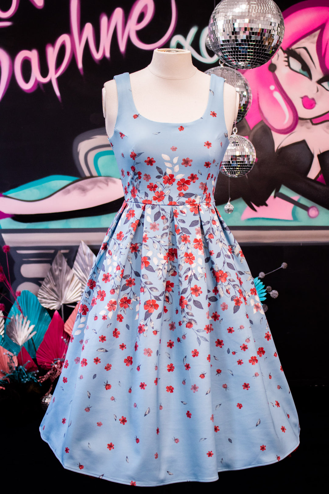 Amanda Blue Floral Swing Dress