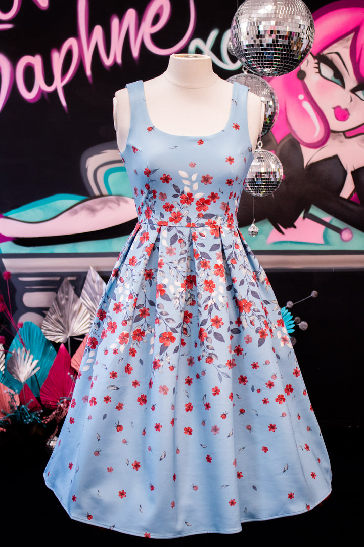 Amanda Blue Floral Swing Dress
