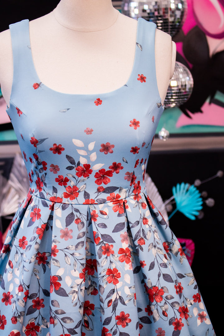Amanda Blue Floral Swing Dress