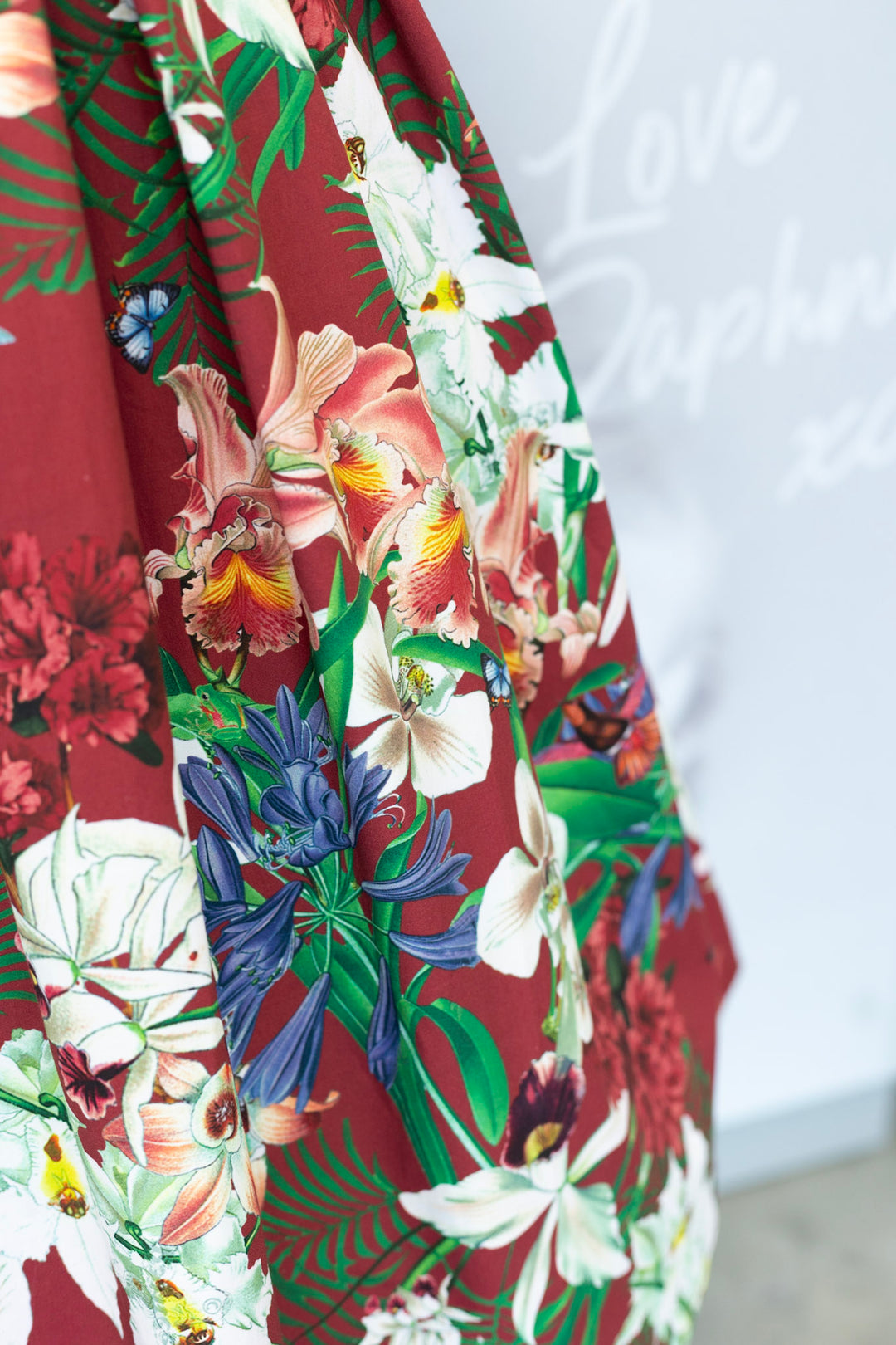 PREORDER - Amanda Burgundy Scoop Neck Botanical Print Dress - Expected dispatch 7th of July