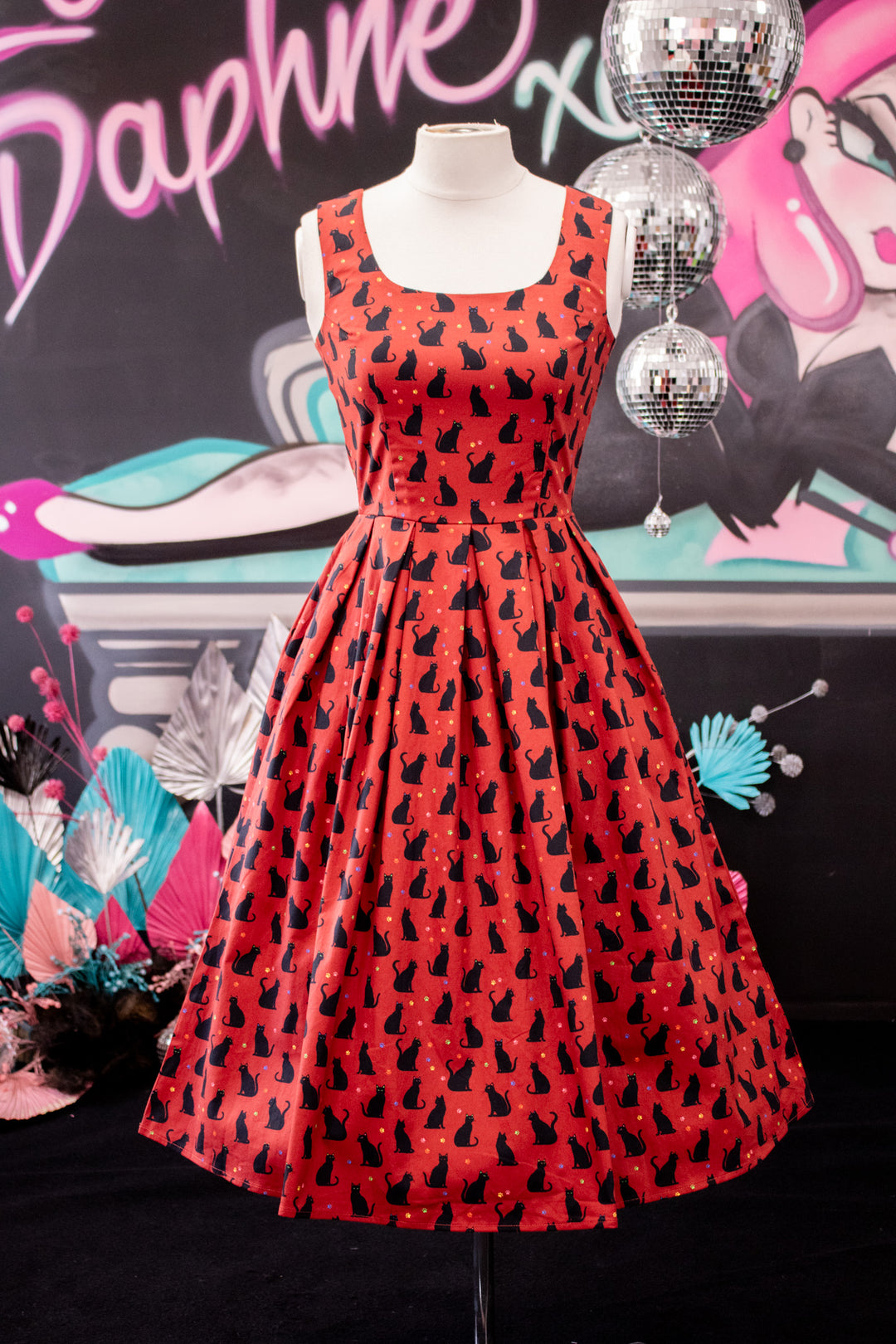 Amanda Burgundy Cat Dress