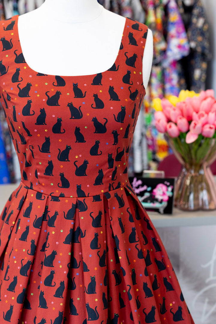 Amanda Burgundy Cat Dress