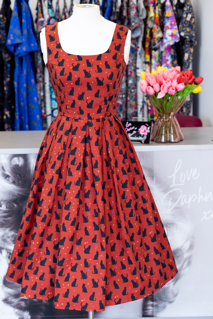 Amanda Burgundy Cat Dress