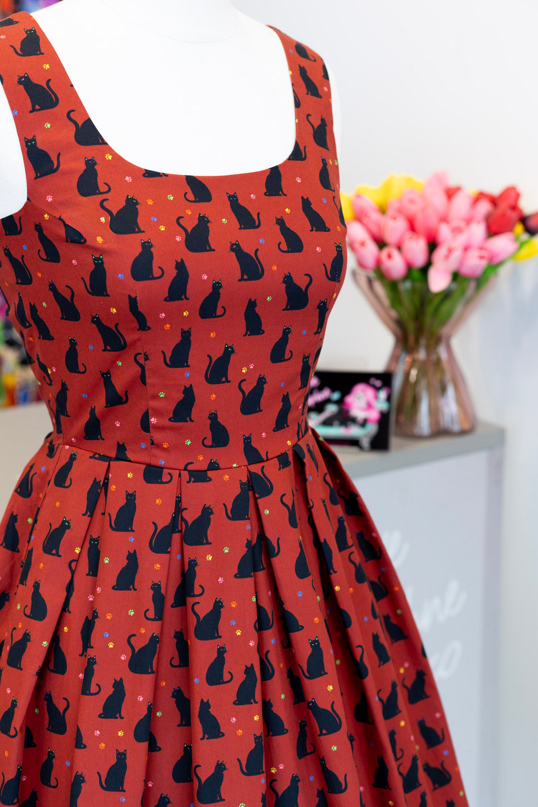 Amanda Burgundy Cat Dress