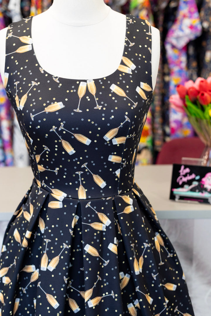 PREORDER - Amanda Black Champagne Dress - Sizes XS, Medium and Large on preorder for dispatch 1st of July