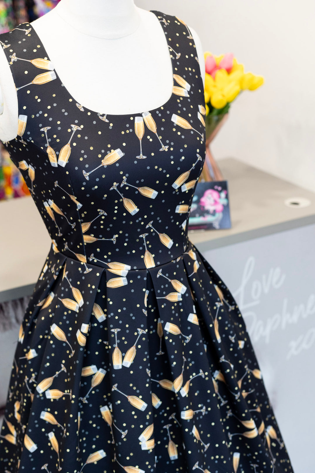 PREORDER - Amanda Black Champagne Dress - Sizes XS, Medium and Large on preorder for dispatch 1st of July