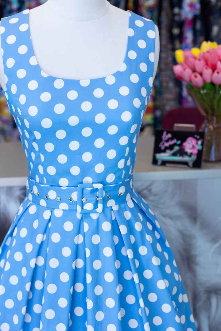 PREORDER - Amanda Light Blue Polka Dress - Estimated dispatch 7th of July