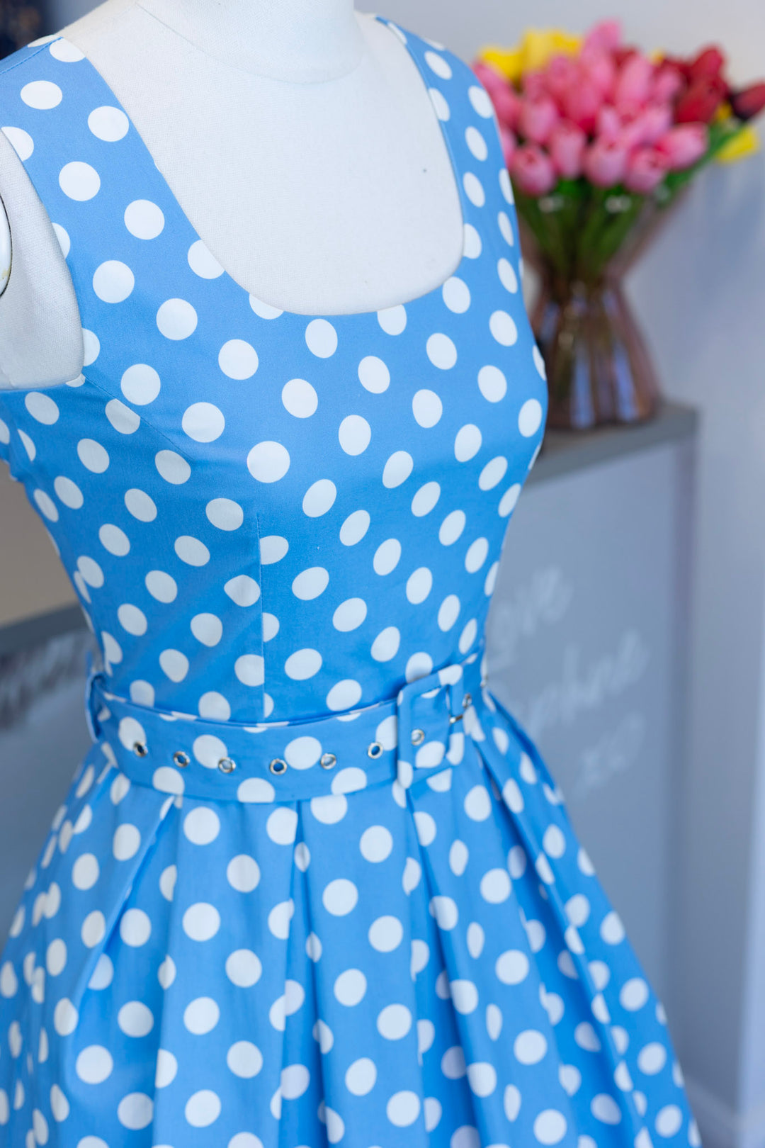 PREORDER - Amanda Light Blue Polka Dress - Estimated dispatch 7th of July
