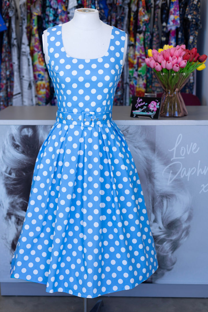 PREORDER - Amanda Light Blue Polka Dress - Estimated dispatch 7th of July