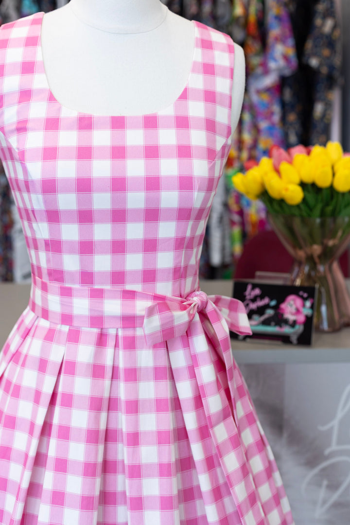 Amanda Pink Gingham Swing Dress