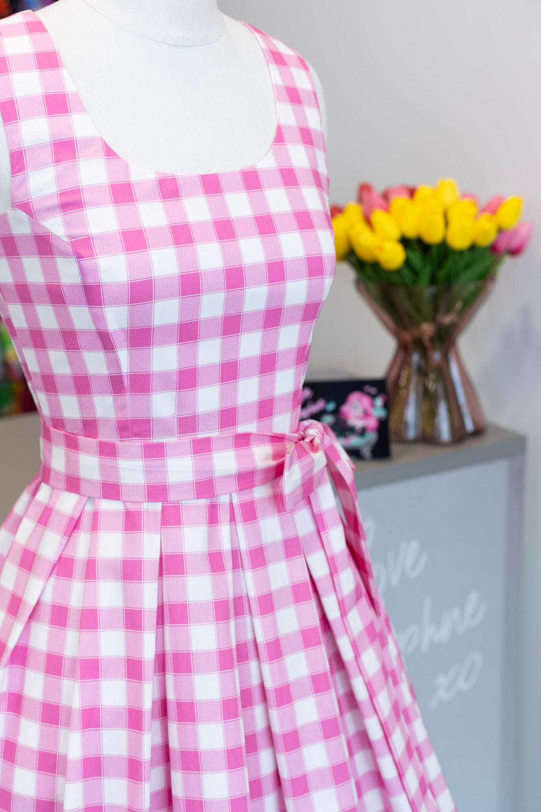 Amanda Pink Gingham Swing Dress