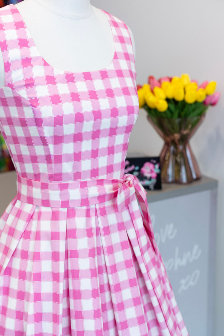 Amanda Pink Gingham Swing Dress