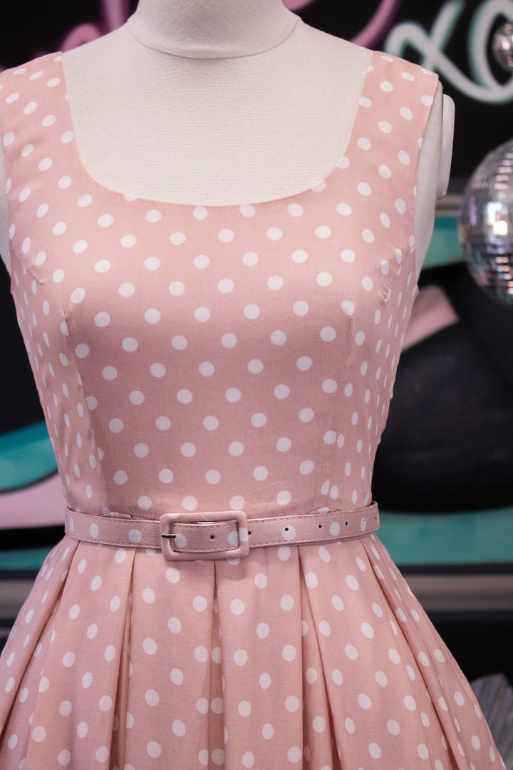 Amanda Viscose Pink Polka Dot Swing Dress