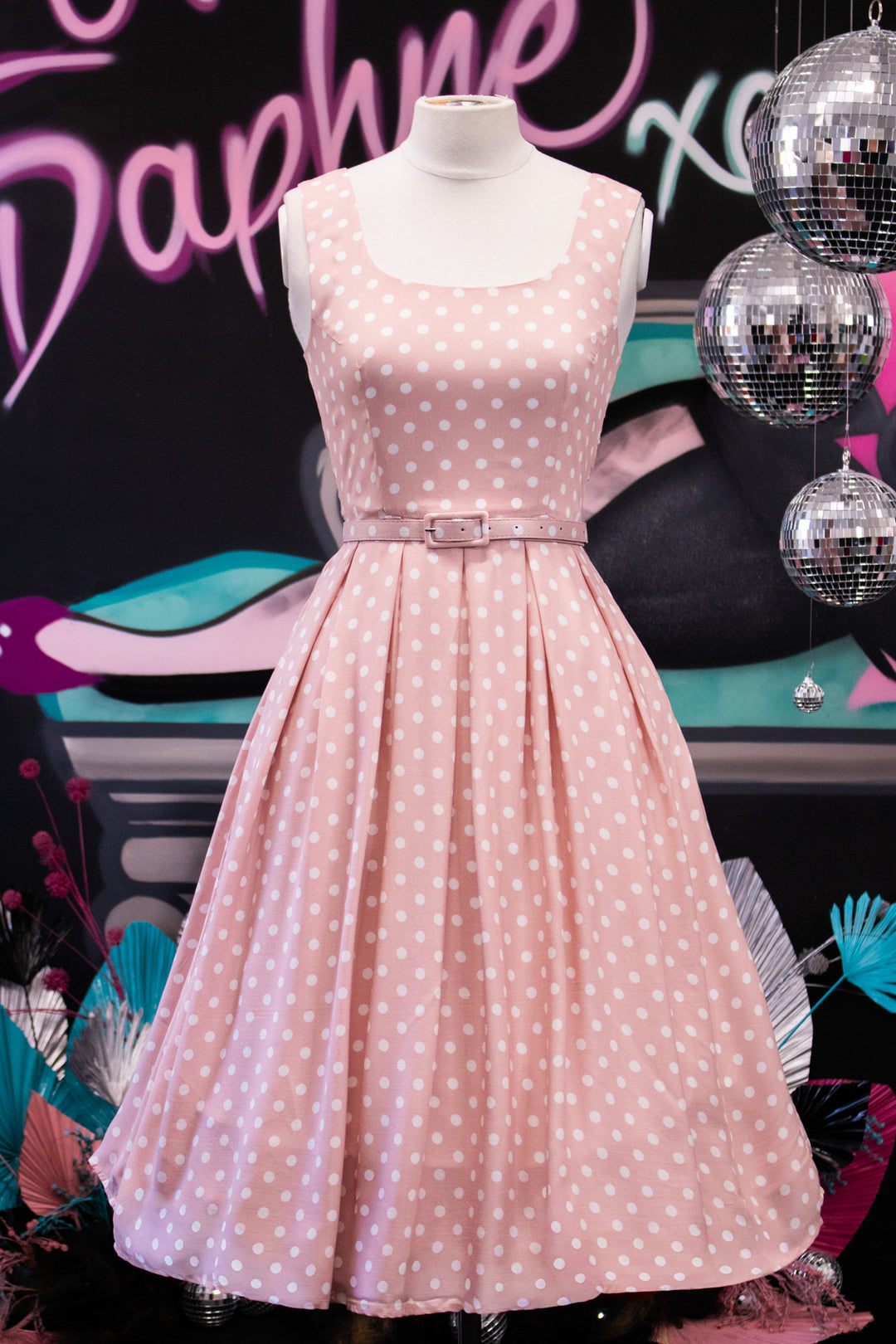 Amanda Viscose Pink Polka Dot Swing Dress