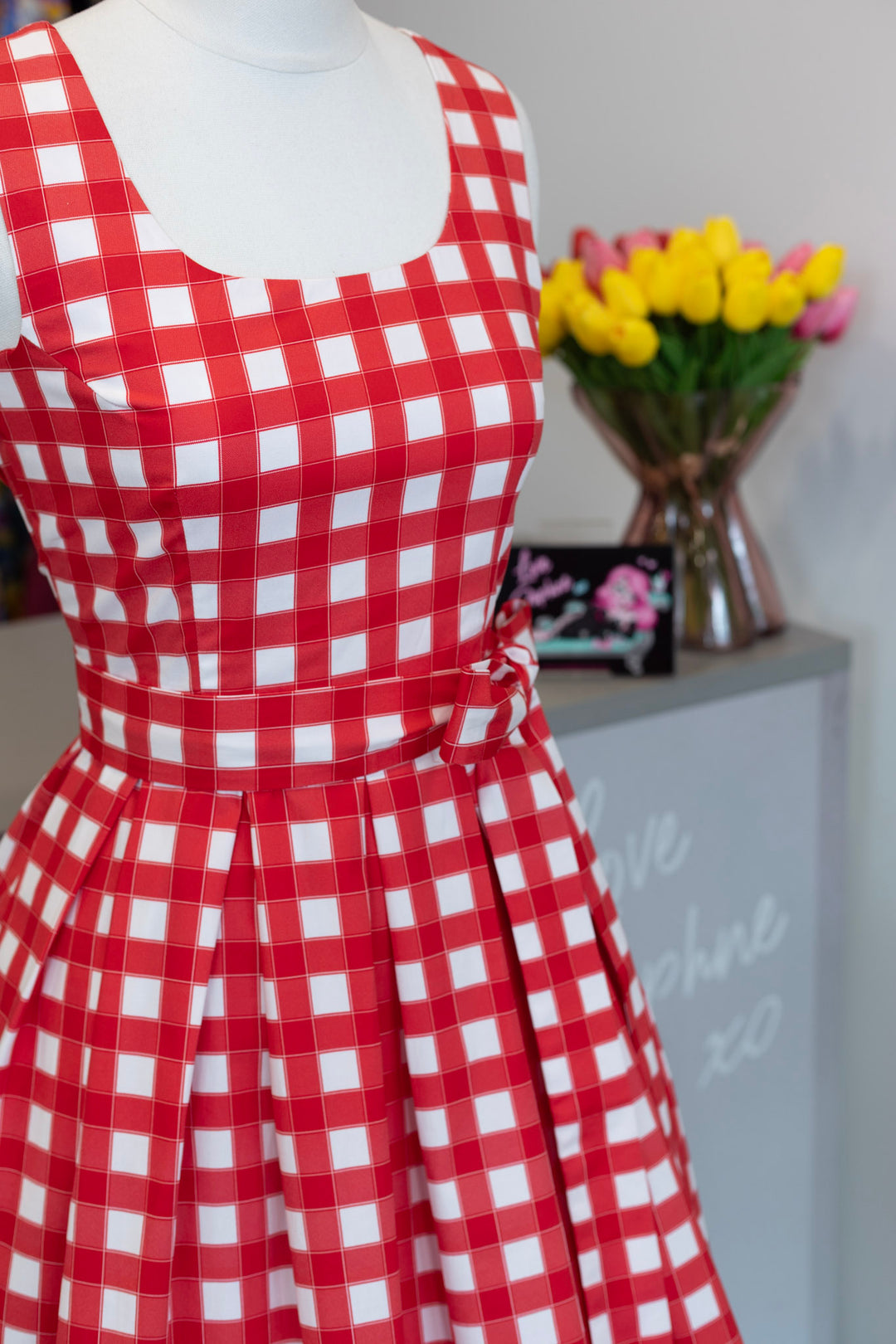Amanda Red Gingham Swing Dress