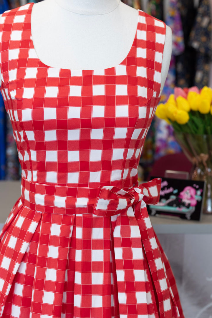 Amanda Red Gingham Swing Dress