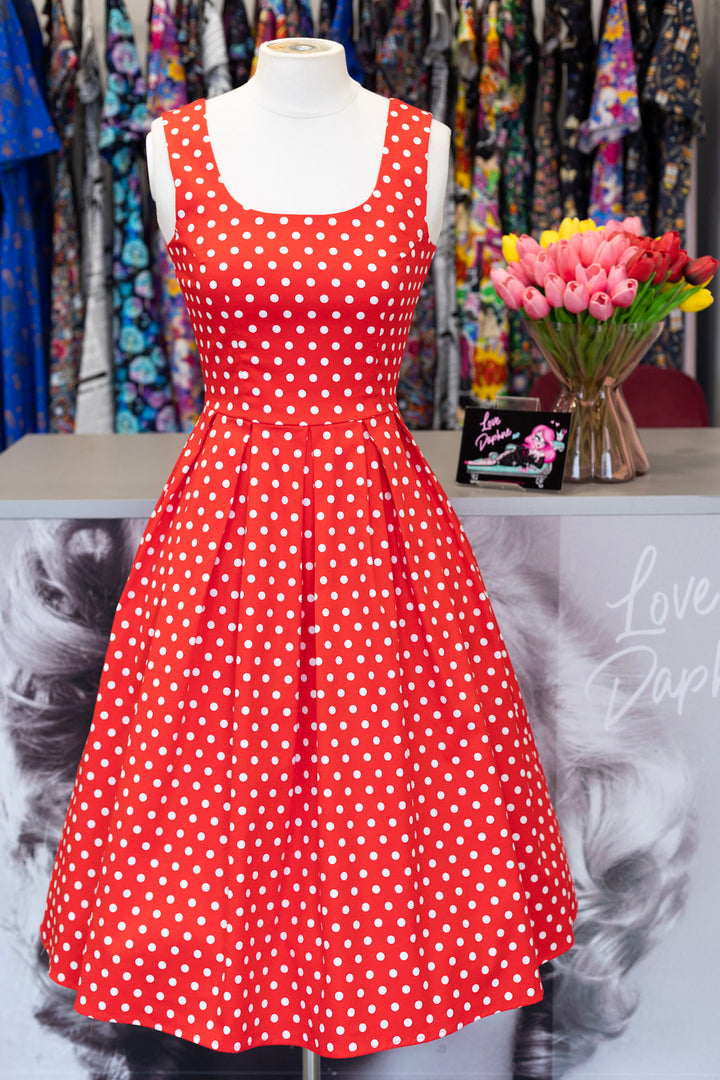 PRE-ORDER - Amanda Red Polka Dot Swing Dress - Expected dispatch 7th of July