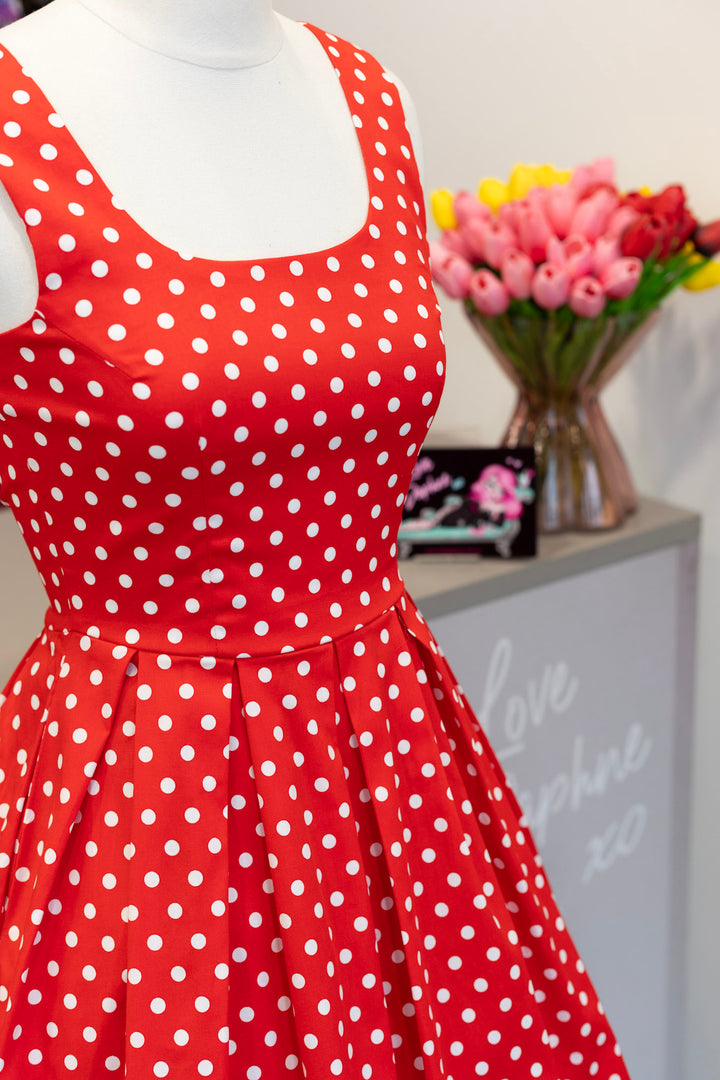 PRE-ORDER - Amanda Red Polka Dot Swing Dress - Expected dispatch 7th of July