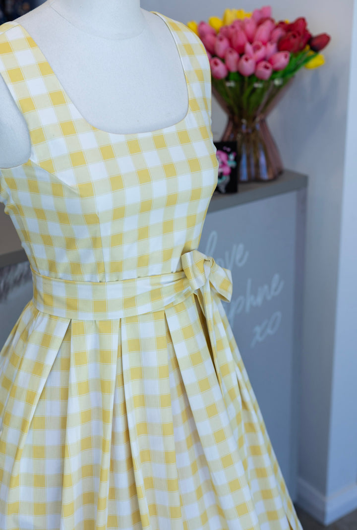 PRE-ORDER - Amanda Yellow Gingham Swing Dress - Expected dispatch 7th of July