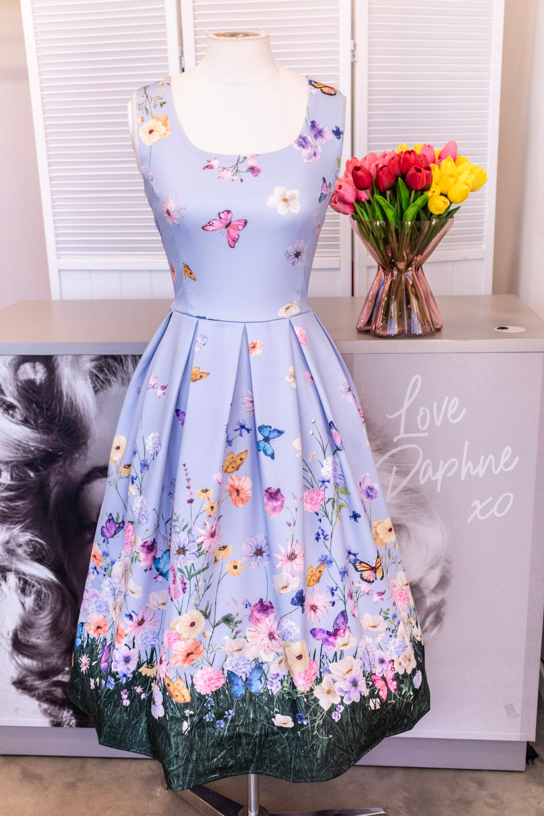 PREORDER - Amanda Blue Butterfly Field Dress - Expected dispatch date 3rd of June