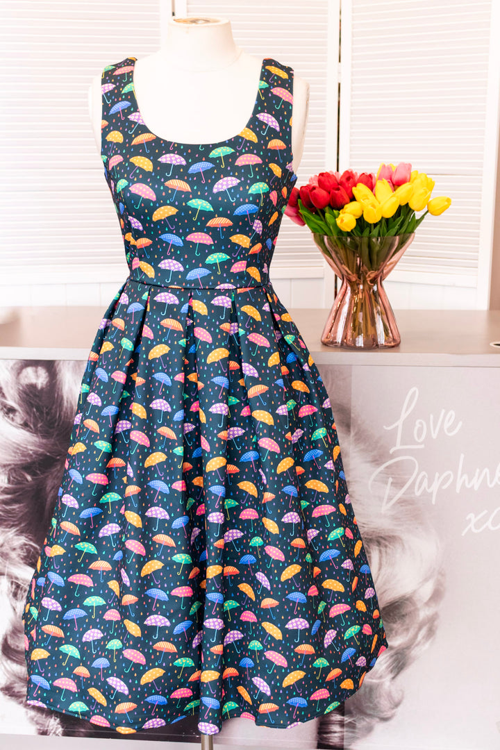 Amanda Dark Blue Umbrella Dress