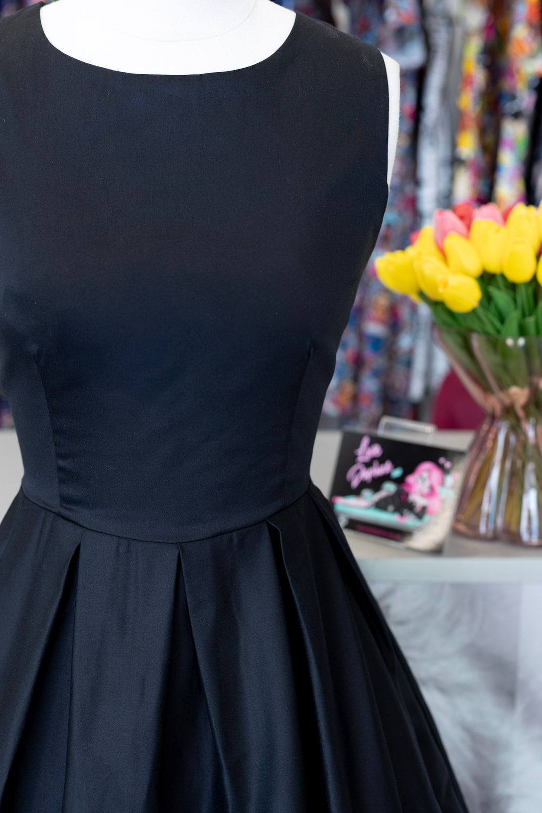 Annie Retro Black and Red Embroidered Swing Dress