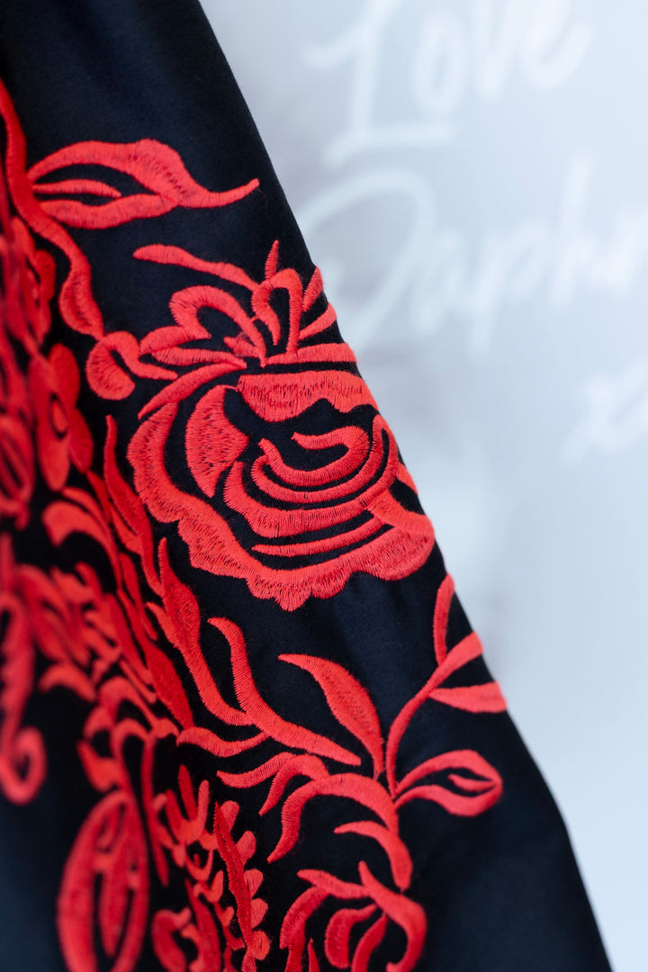 Annie Retro Black and Red Embroidered Swing Dress
