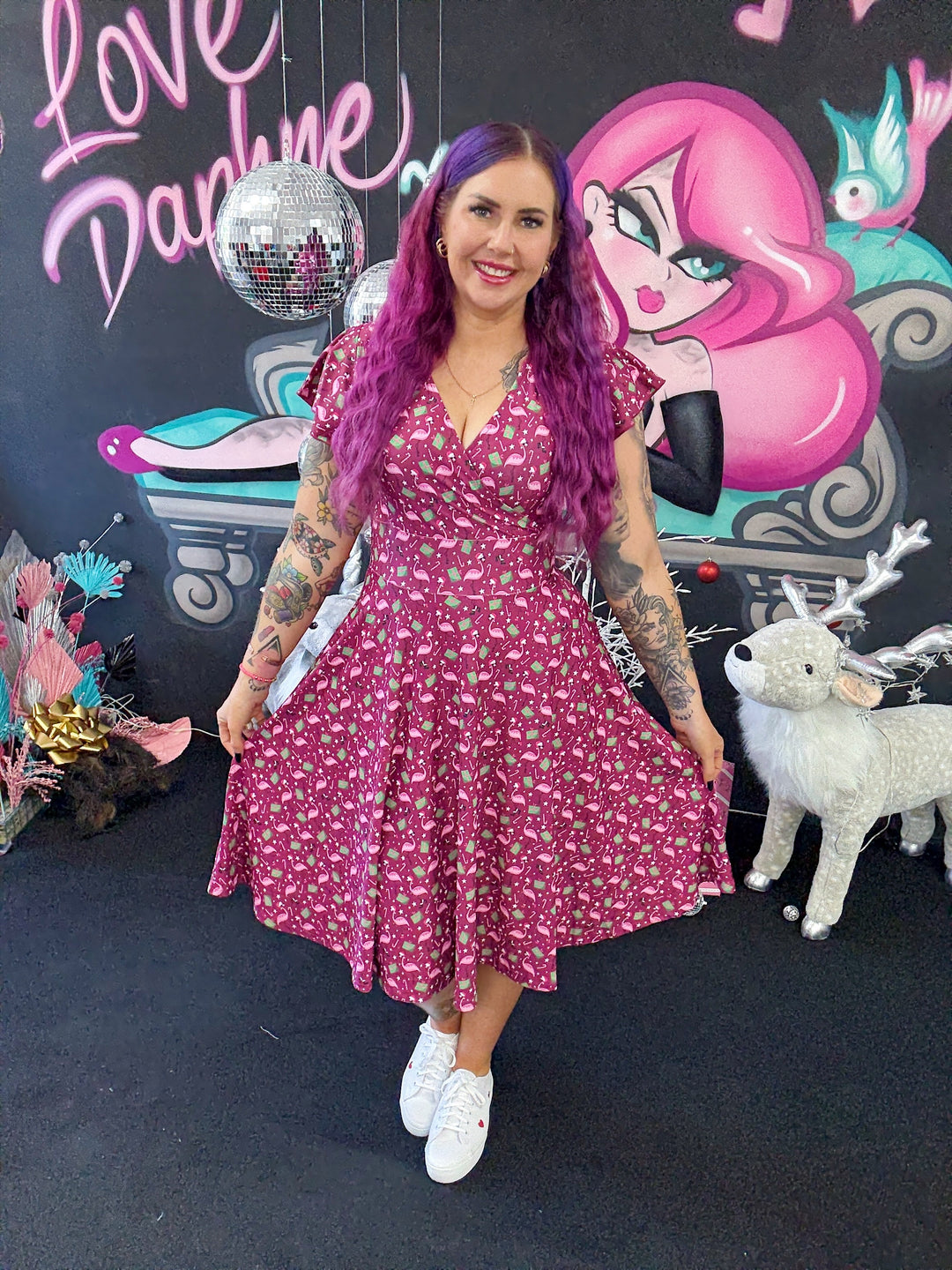 PREORDER - Mimi Swing Dress - Flamingo Christmas - Preorder for dispatch 10th of December