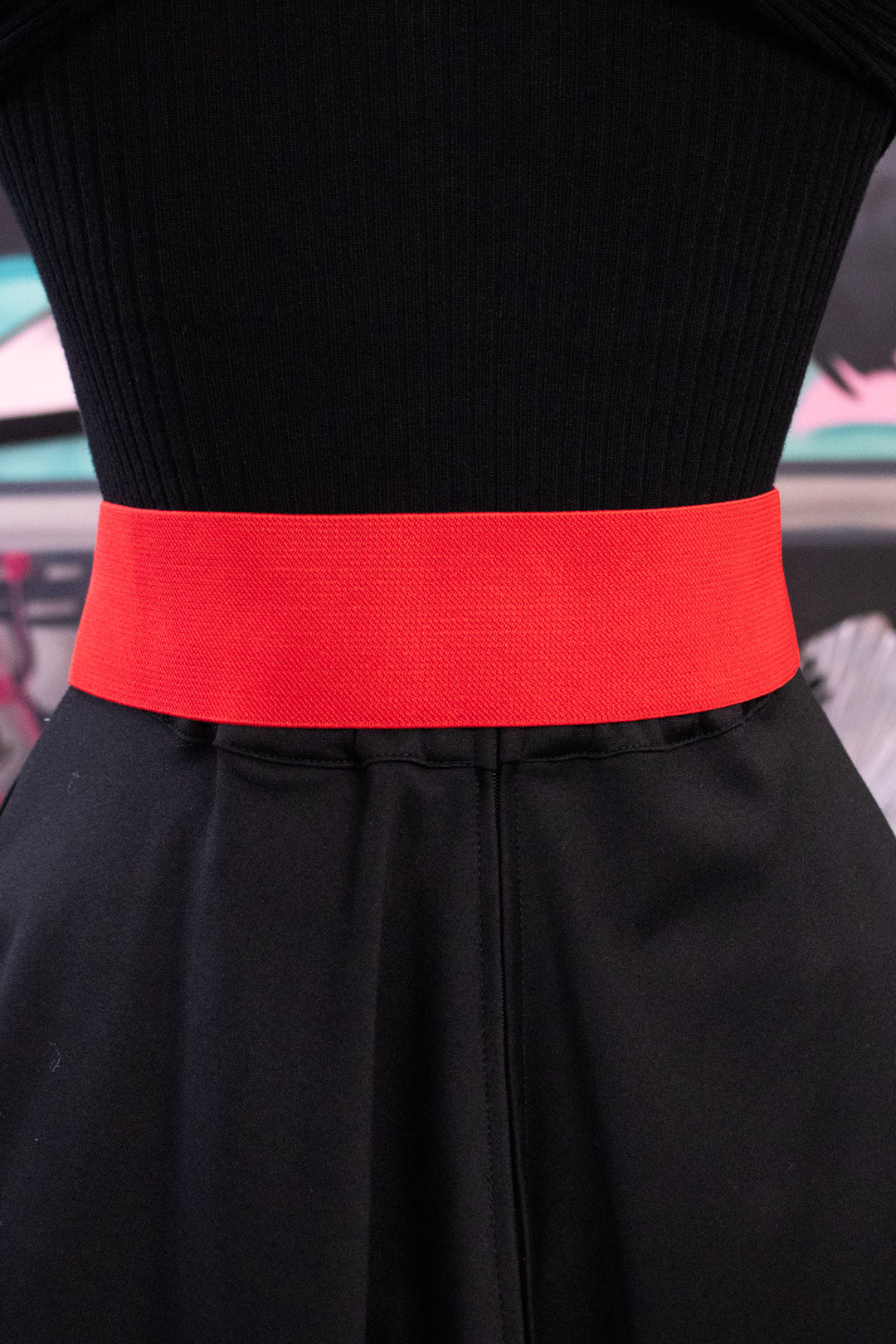 Faux Leather Elastic Belt - Red