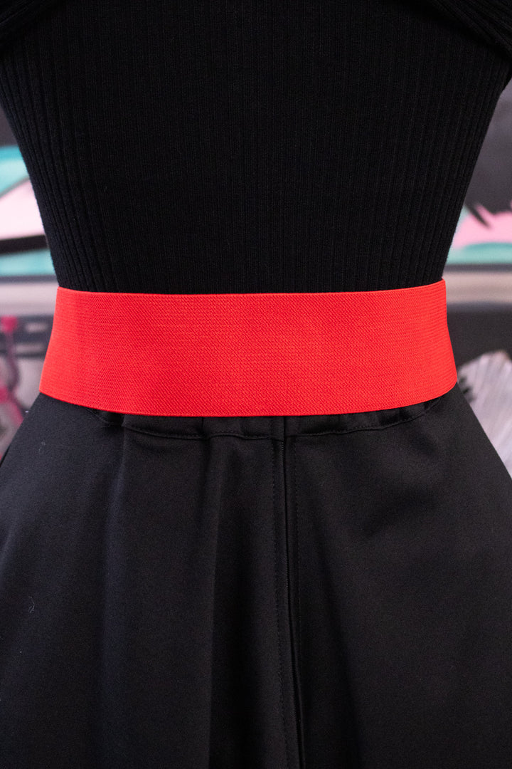 Faux Leather Elastic Belt - Red