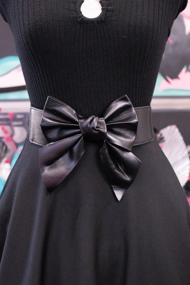 Faux Leather Elastic Belt - Black