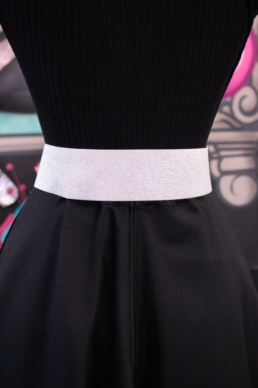 Faux Leather Elastic Belt - Silver