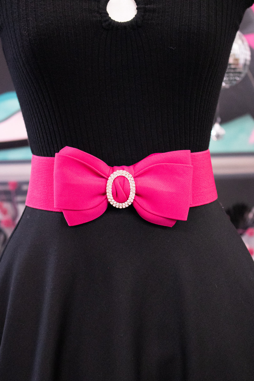 Rhinestone Bow Belt - Fuschia