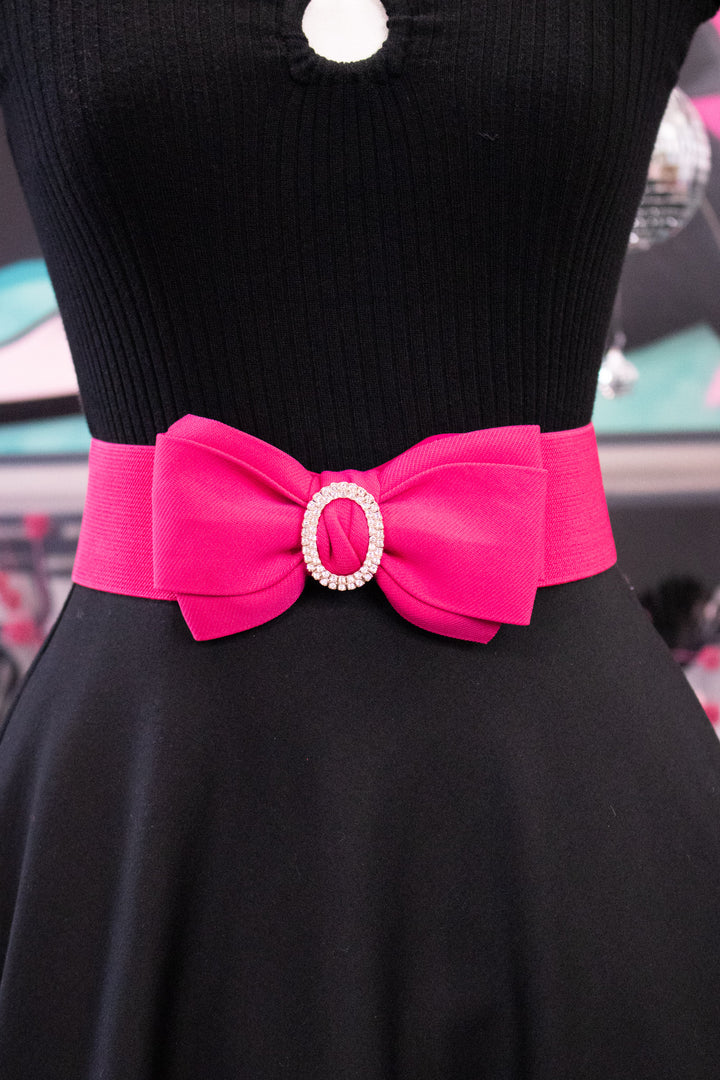 Rhinestone Bow Belt - Fuschia
