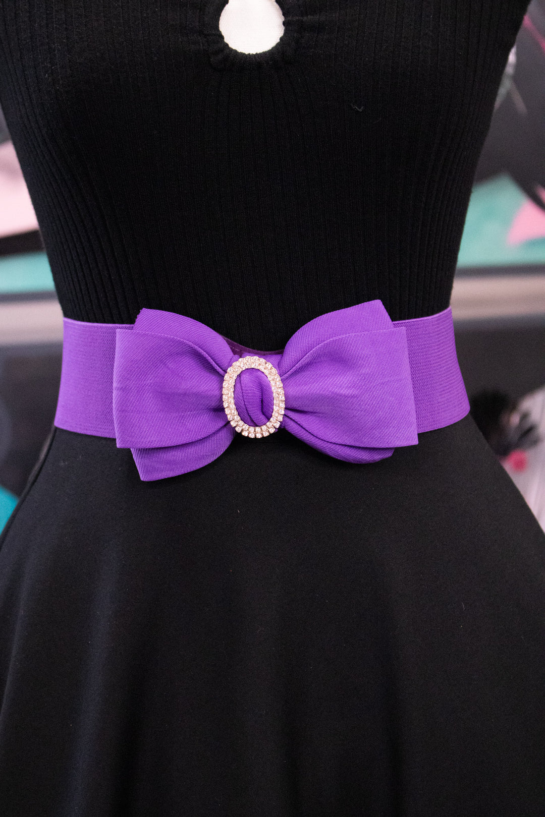Rhinestone Bow Belt - Purple