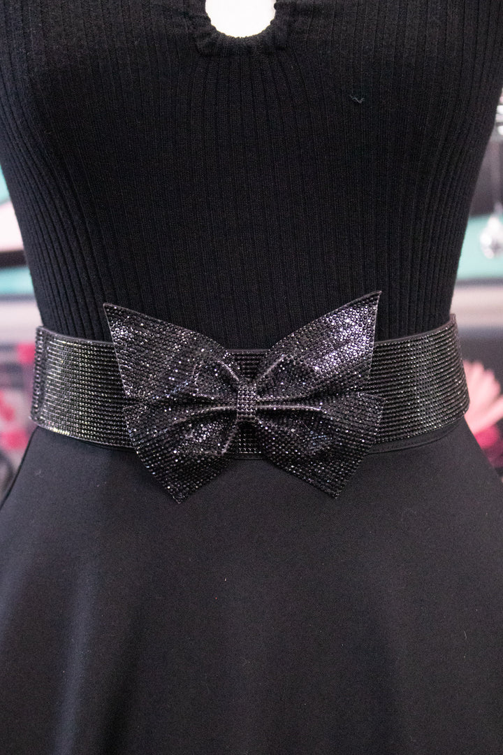 Rhinestone Ribbon Belt - Black