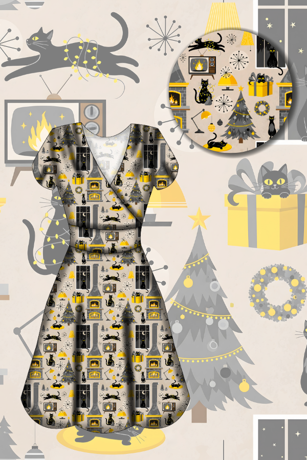 Maeve Swing Dress - Retro Cats Christmas - Preorder for dispatch 28th of October